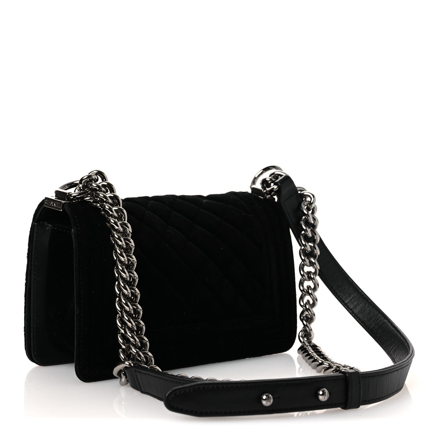 Velvet Quilted Small Boy Flap Black