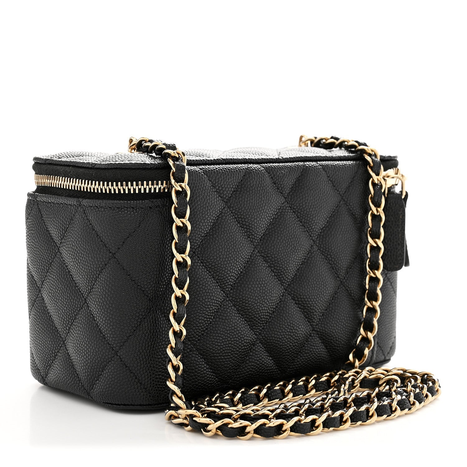 Caviar Quilted Small Tiny CC Vanity Case With Chain Black