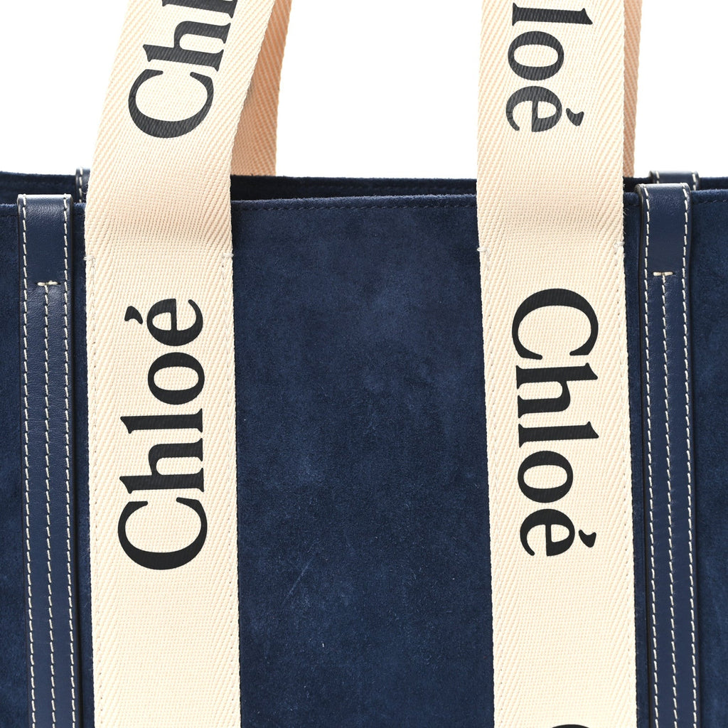 Suede Calfskin Medium Woody Ribbon Tote Navy