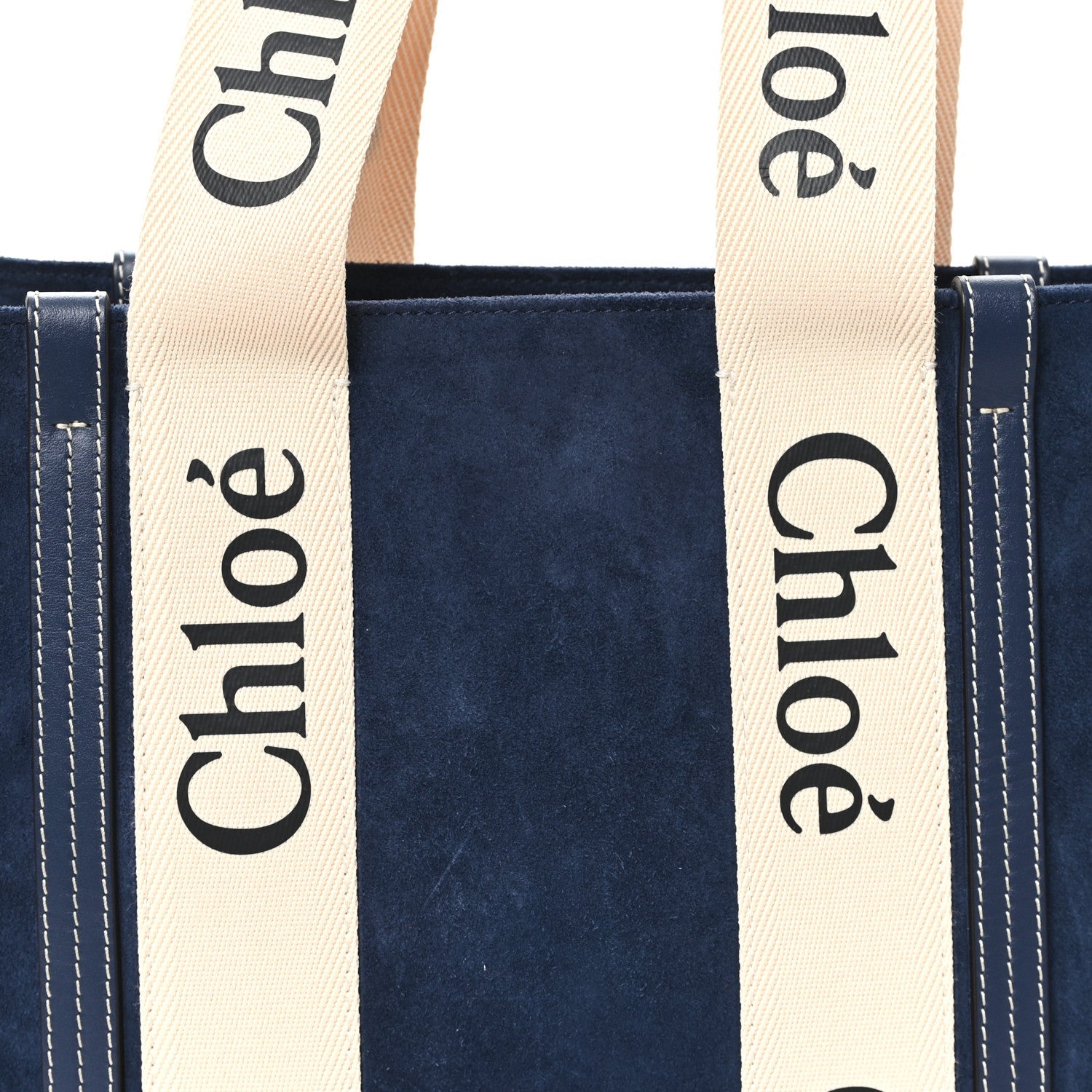 Suede Calfskin Medium Woody Ribbon Tote Navy