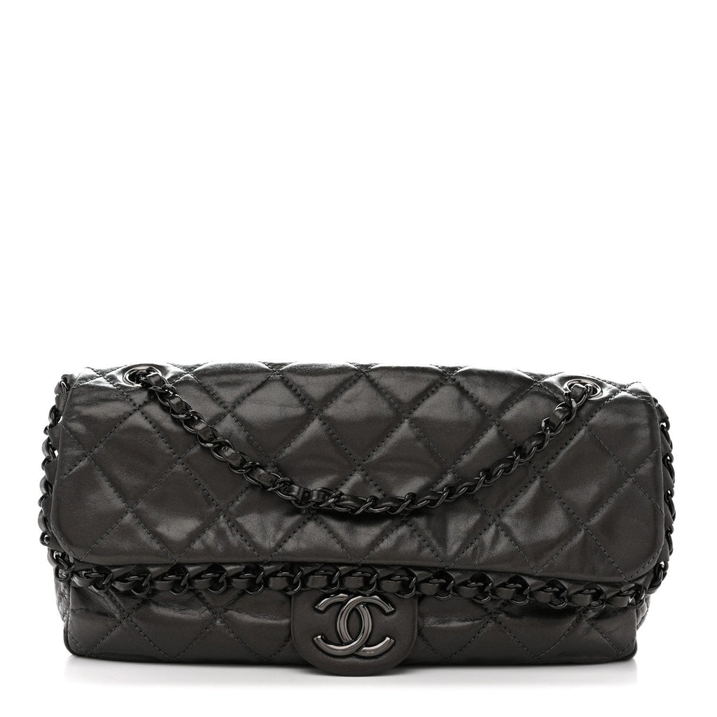 Calfskin Quilted Medium Chain Me Flap Grey