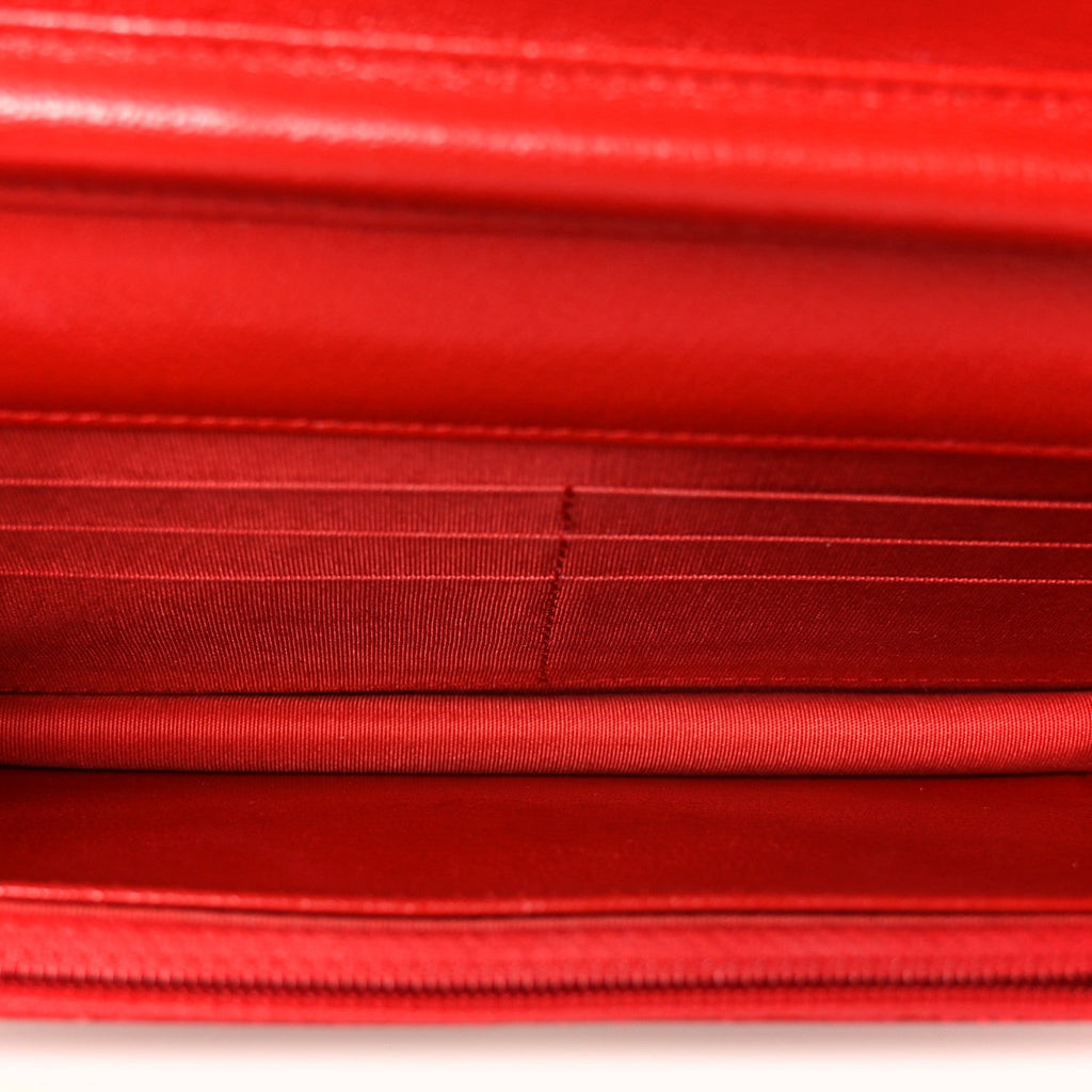 Goatskin Chevron Quilted Statement Wallet On Chain WOC Red