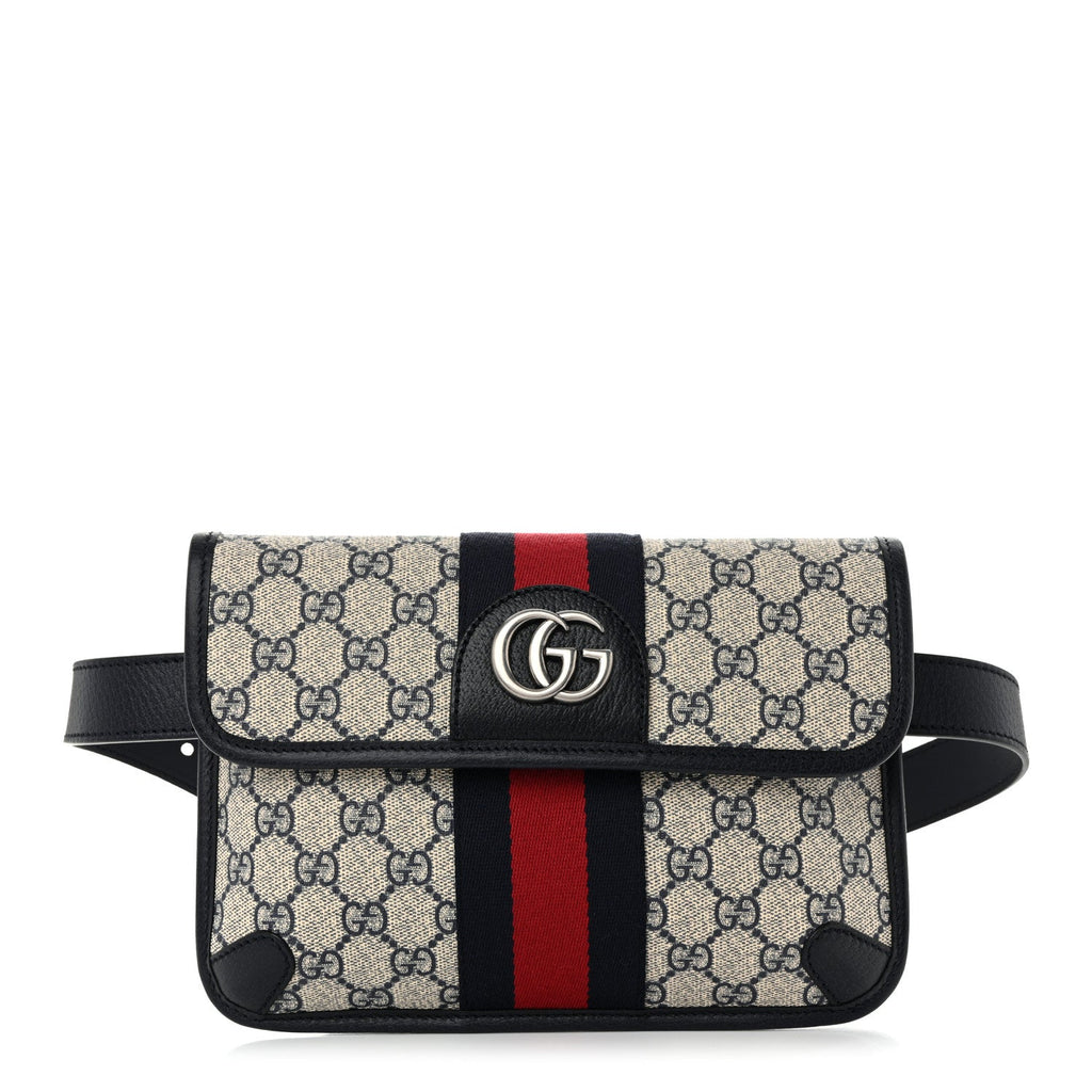 GG Supreme Monogram Web Small Ophidia Belt Bag 90 36 Beige Navy 90/36 Beige Navy