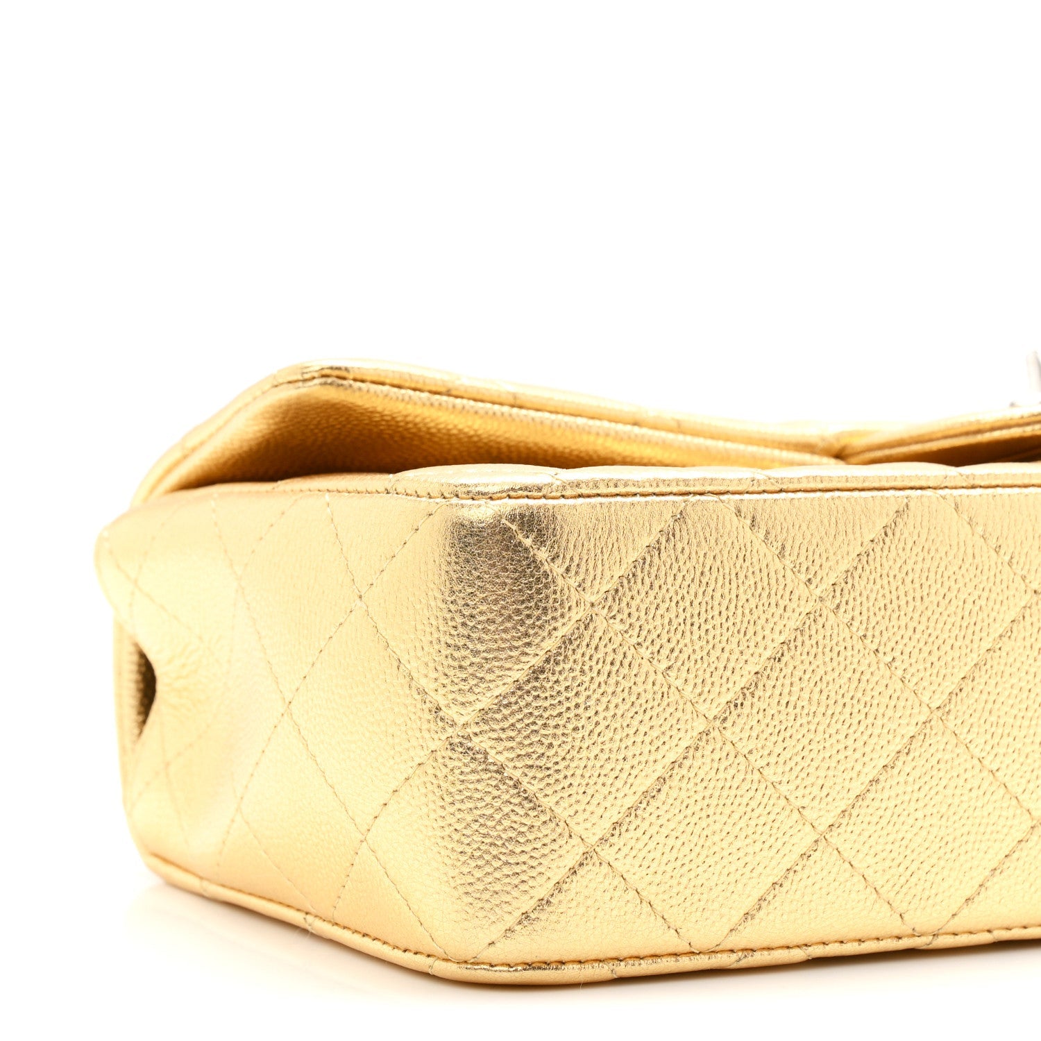 Metallic Caviar Quilted Top Handle East West Flap Gold