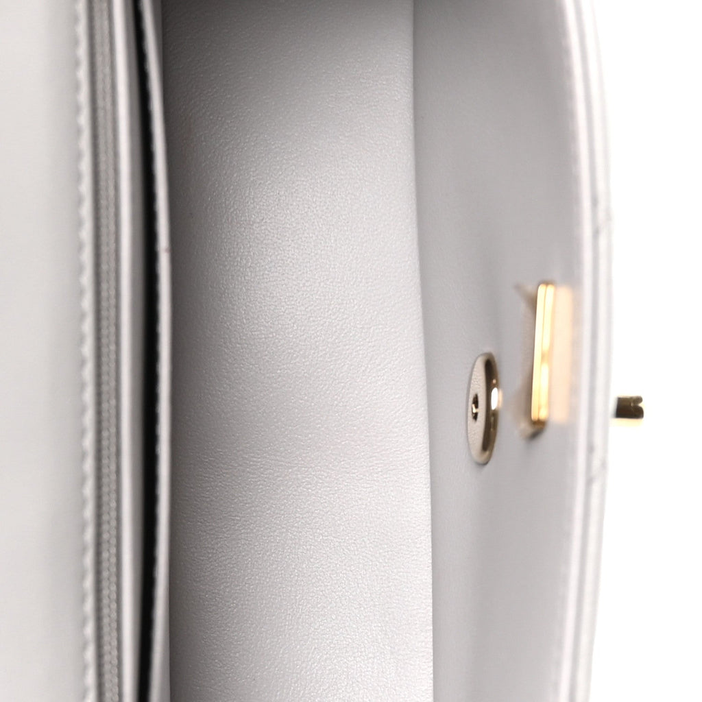 Lambskin Quilted Mini Top Handle Rectangular Flap Grey