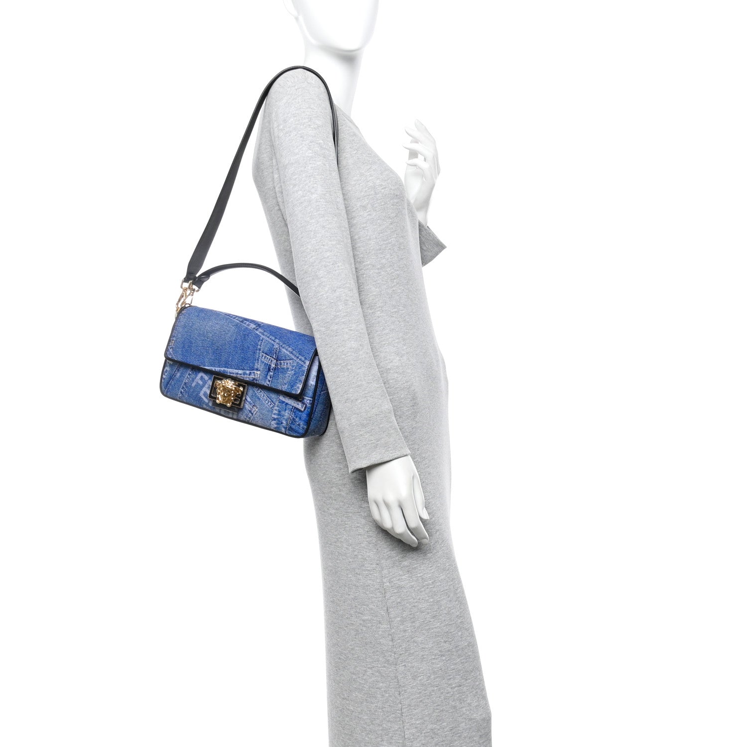 X VERSACE Denim Fendace Patchwork Baguette Blue