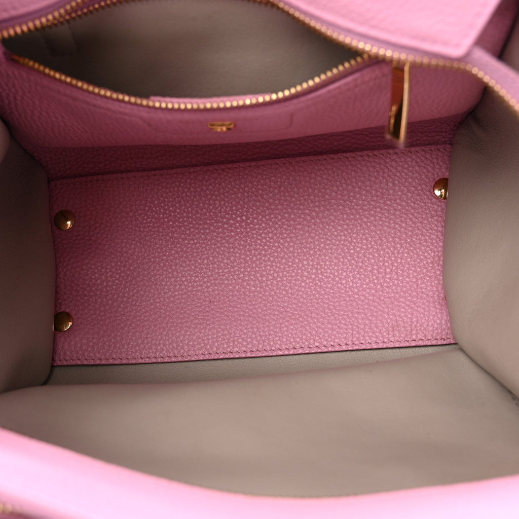 Grained Calfskin Double Handle Small Amy Tote Pink