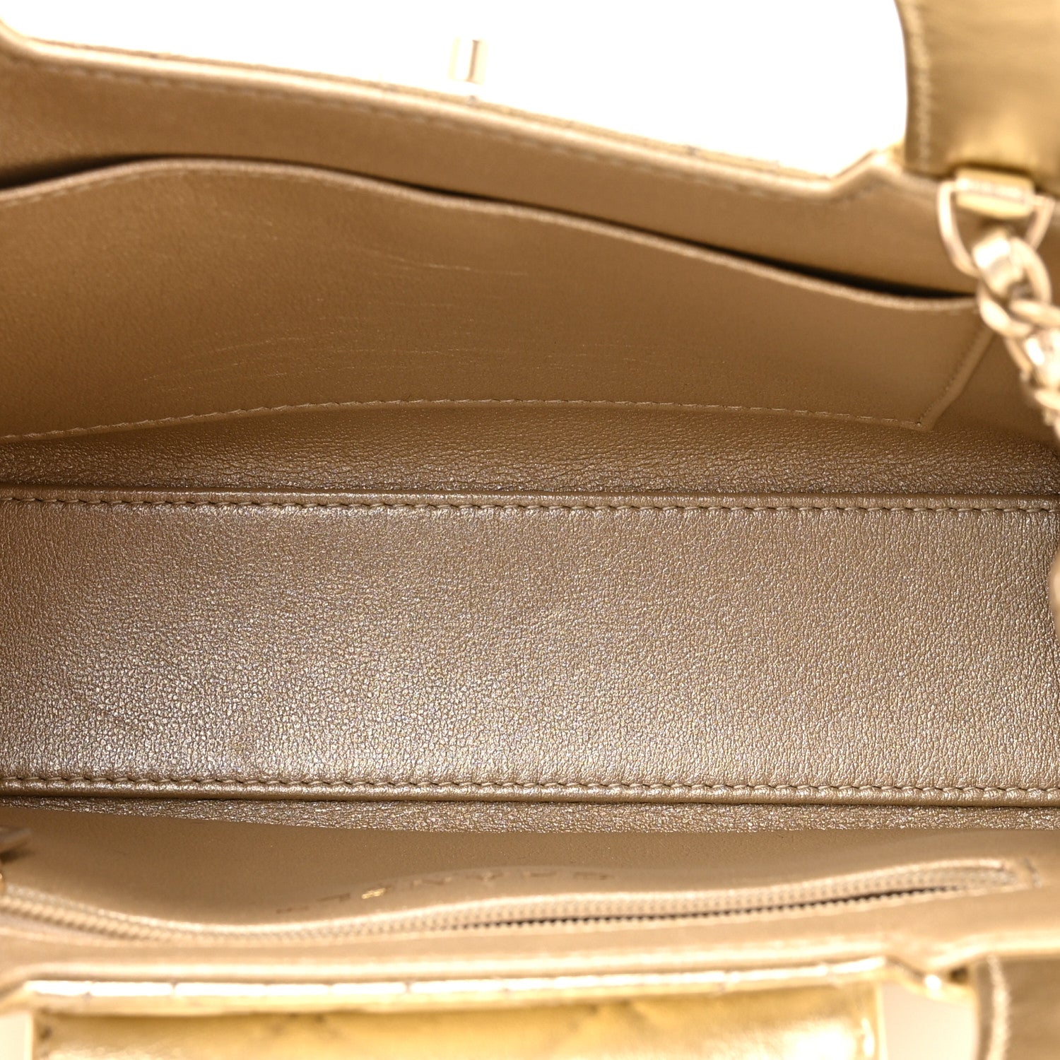 Metallic Shiny Aged Calfskin Quilted Nano Kelly Shopper Gold