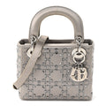 Satin Crystal Cannage Mini Lady Dior Gray