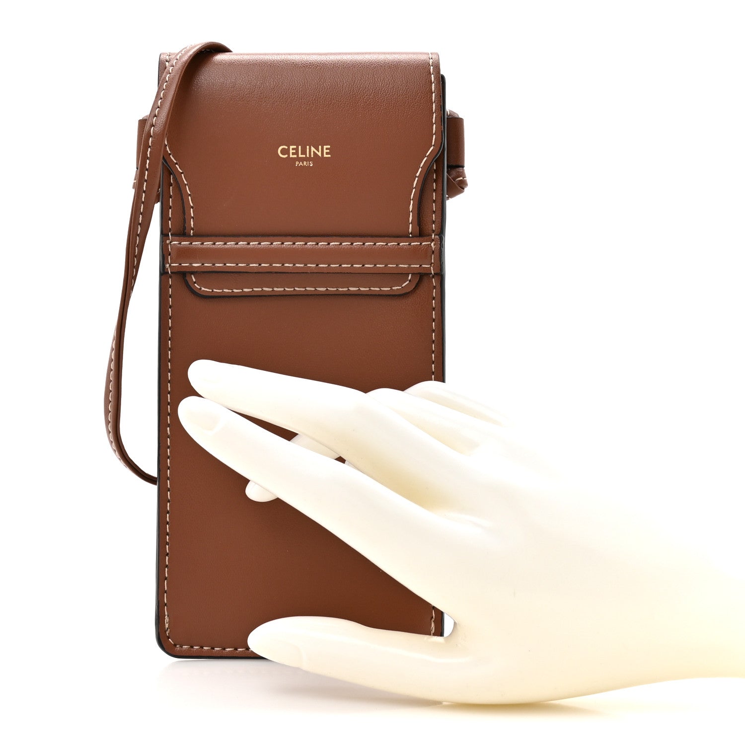 Calfskin Phone Pouch With Flap Tan