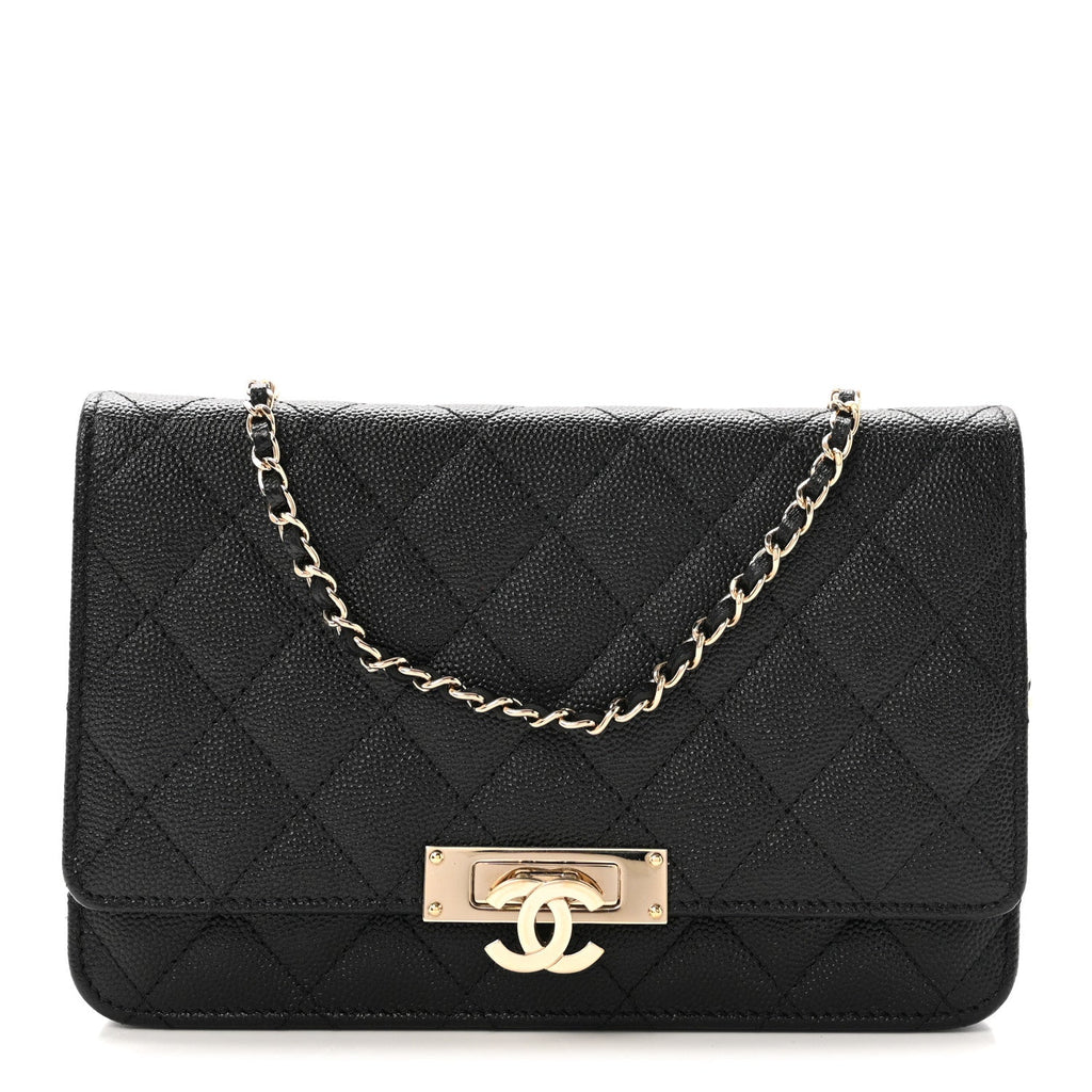 Caviar Quilted Golden Class Wallet On Chain WOC Black