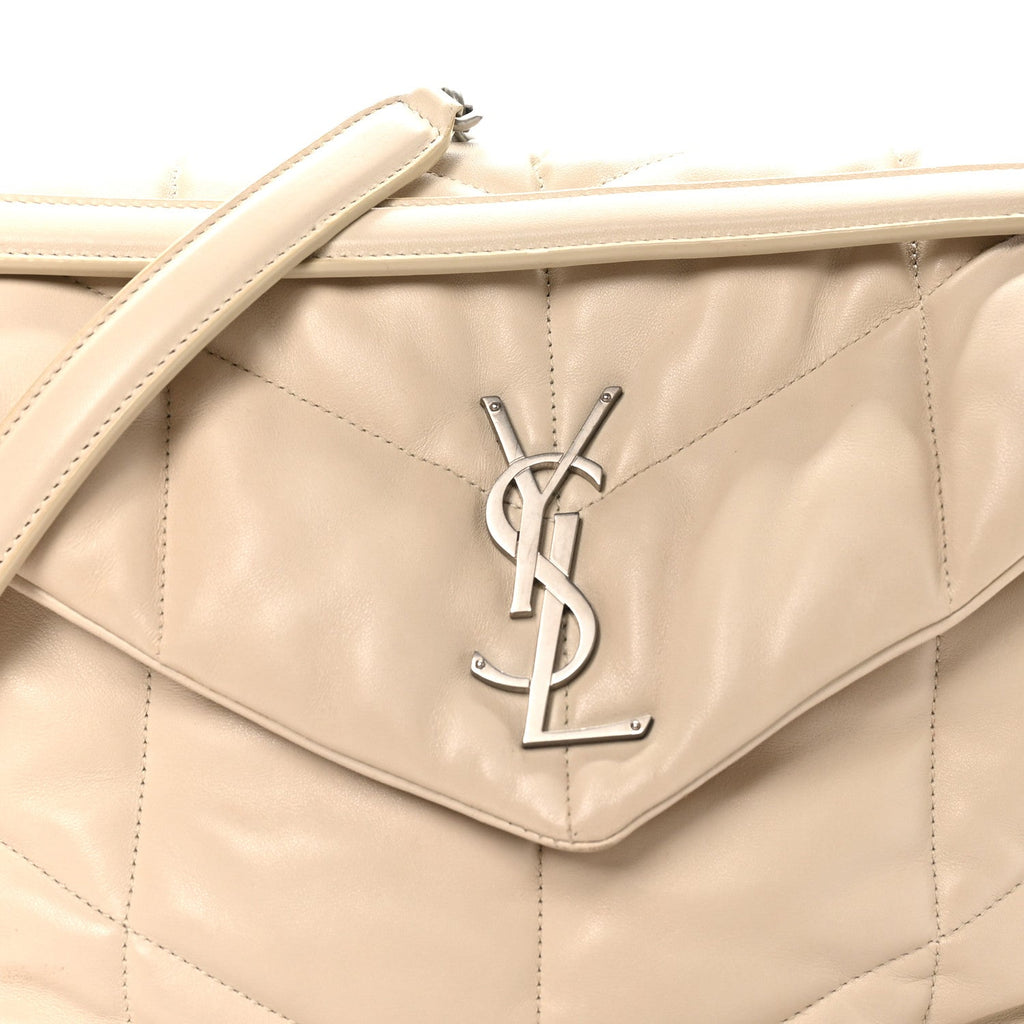 Lambskin Quilted Medium Loulou Puffer Monogram Chain Satchel Crema Soft