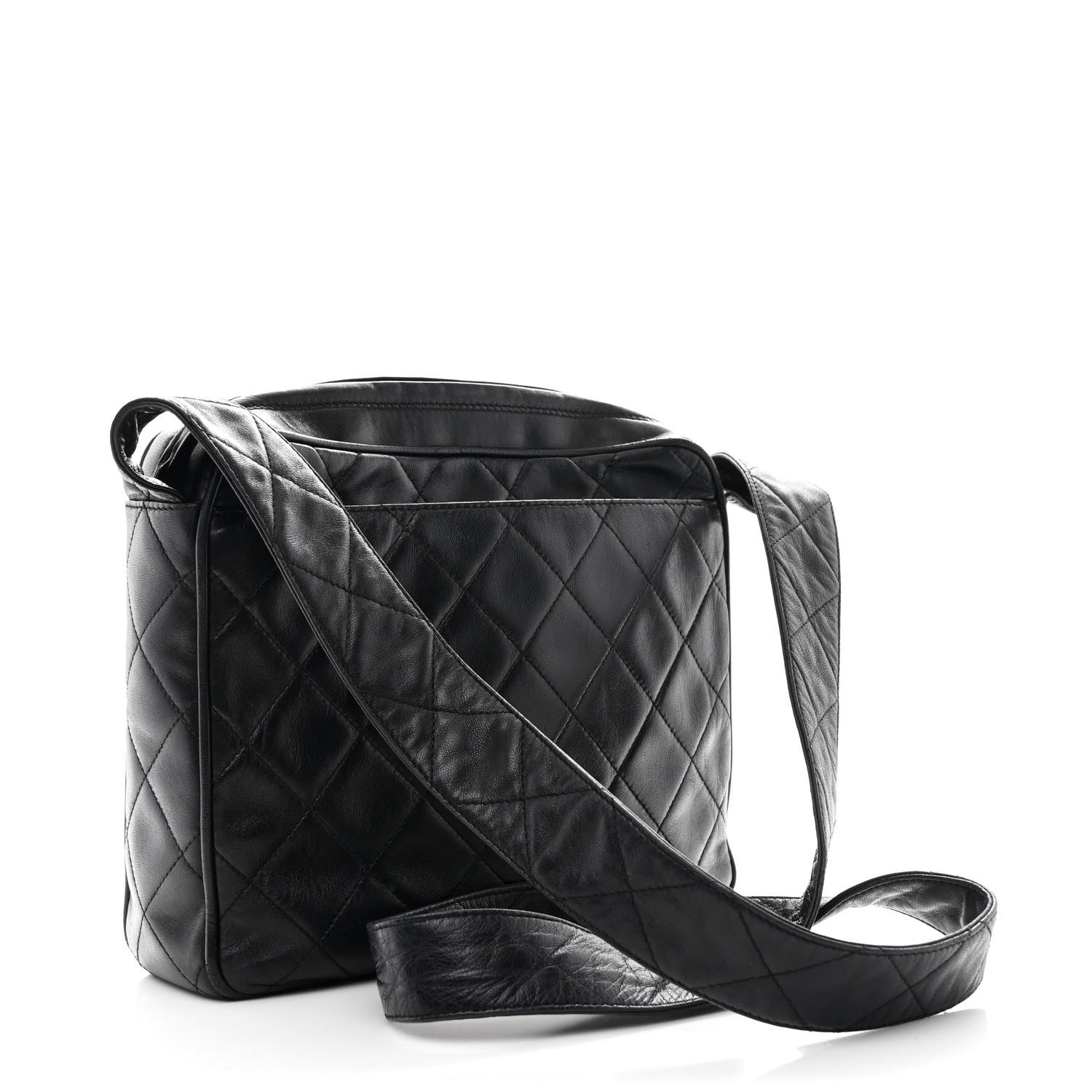 Lambskin Quilted Flap Shoulder Bag Black