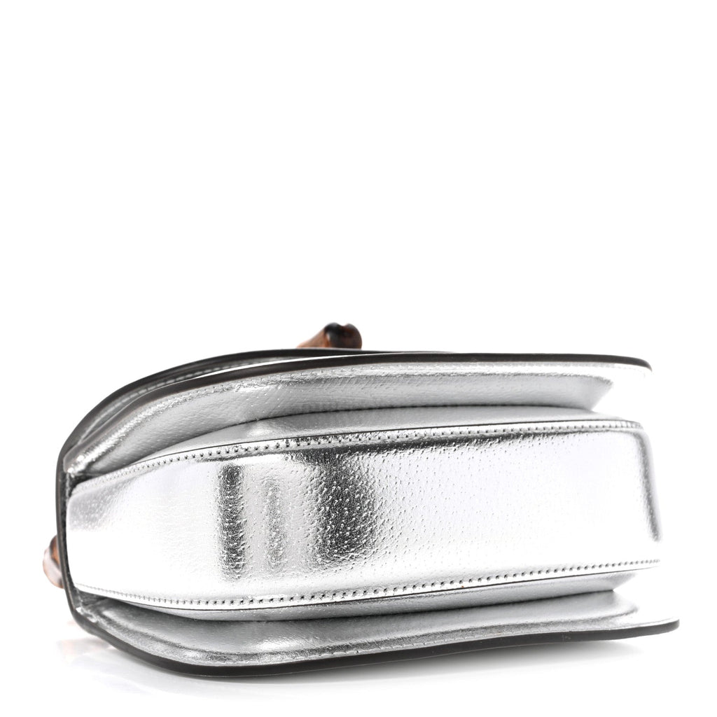 Metallic Calfskin Mini Bamboo 1947 Top Handle Bag Silver