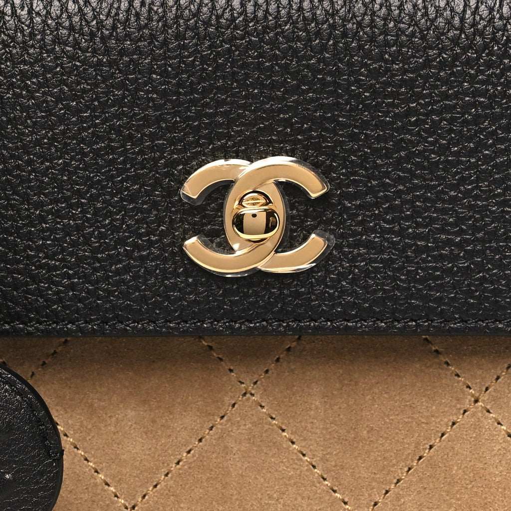 Grained Calfskin Suede Urban Essentials Large Shopping Bag Dark Beige Black Dark Beige Black