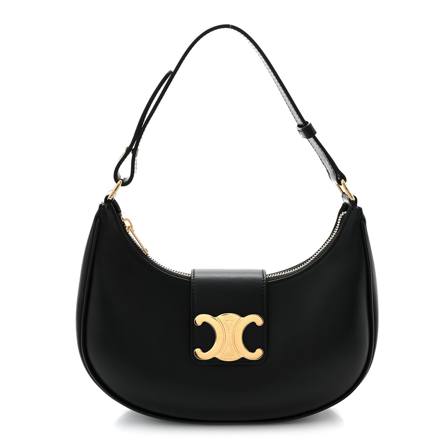 Smooth Calfskin Medium Strap Ava Triomphe Shoulder Bag Black