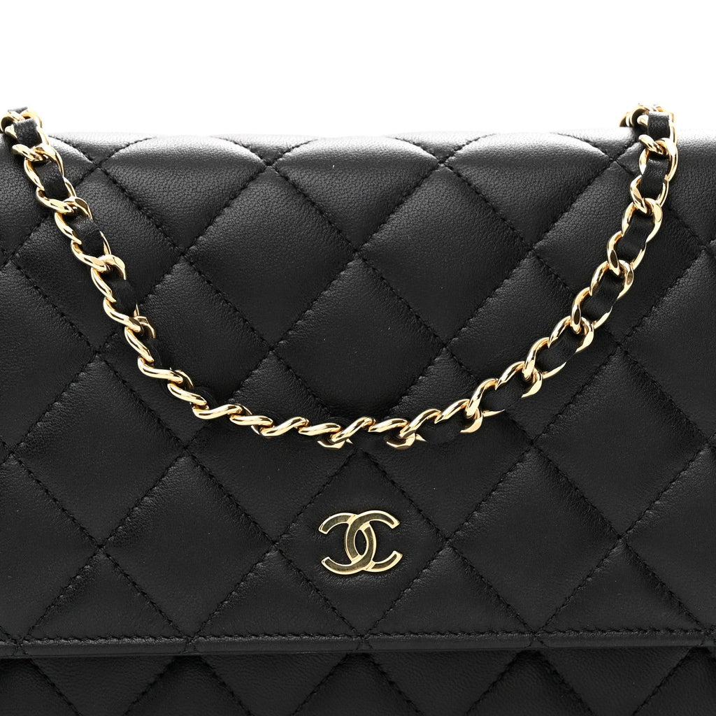 Lambskin Quilted Wallet On Chain WOC Black