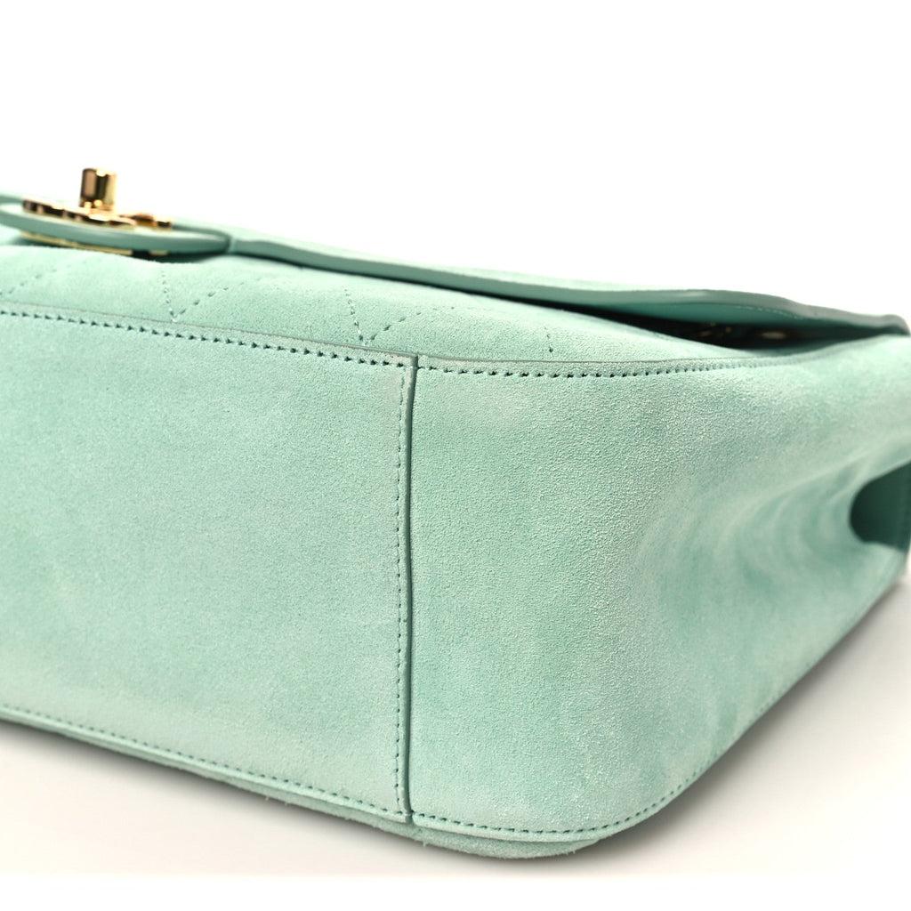 Suede Calfskin Small Souplissimo Maxi Flap Green