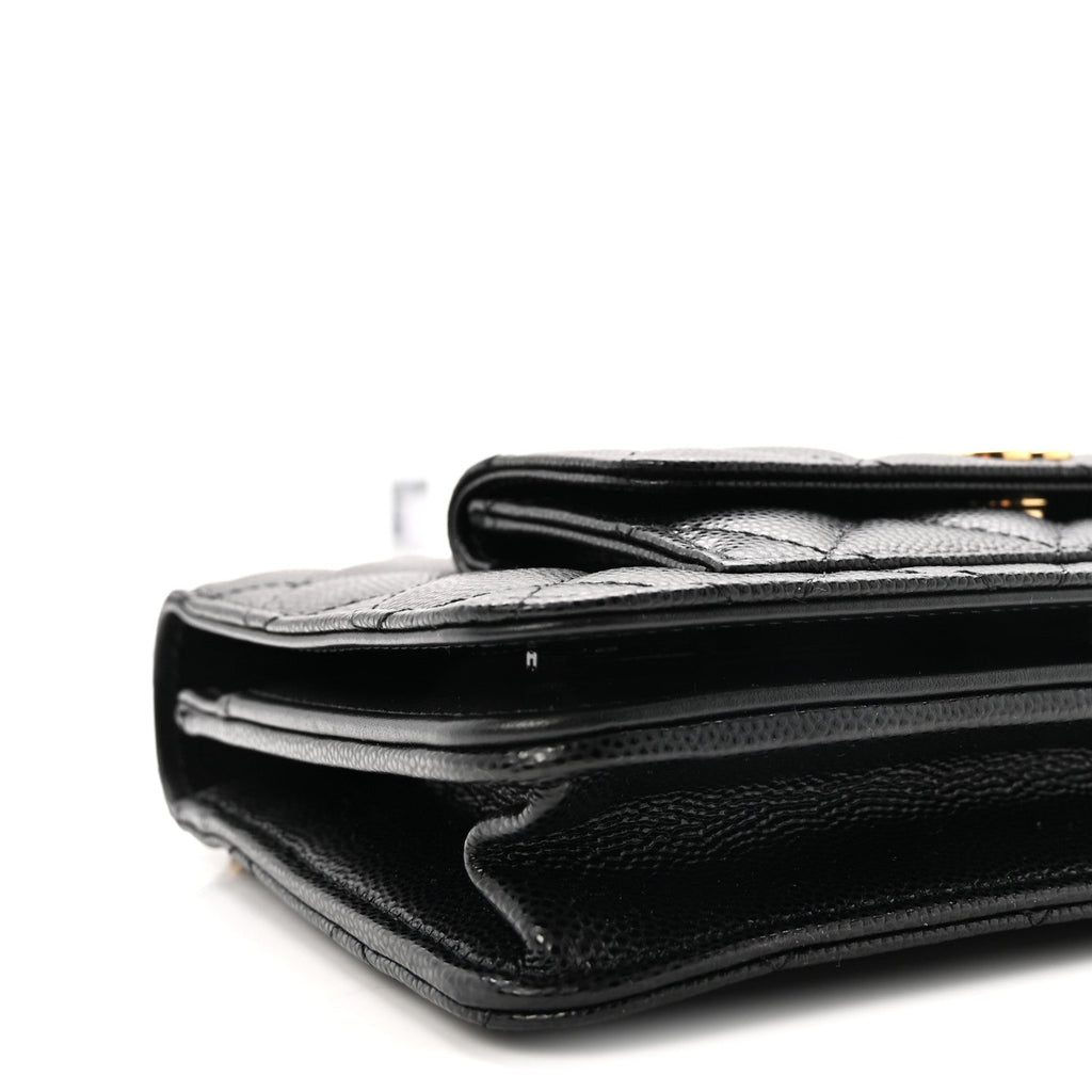 Caviar Quilted Pocket Twins Clutch With Chain Black