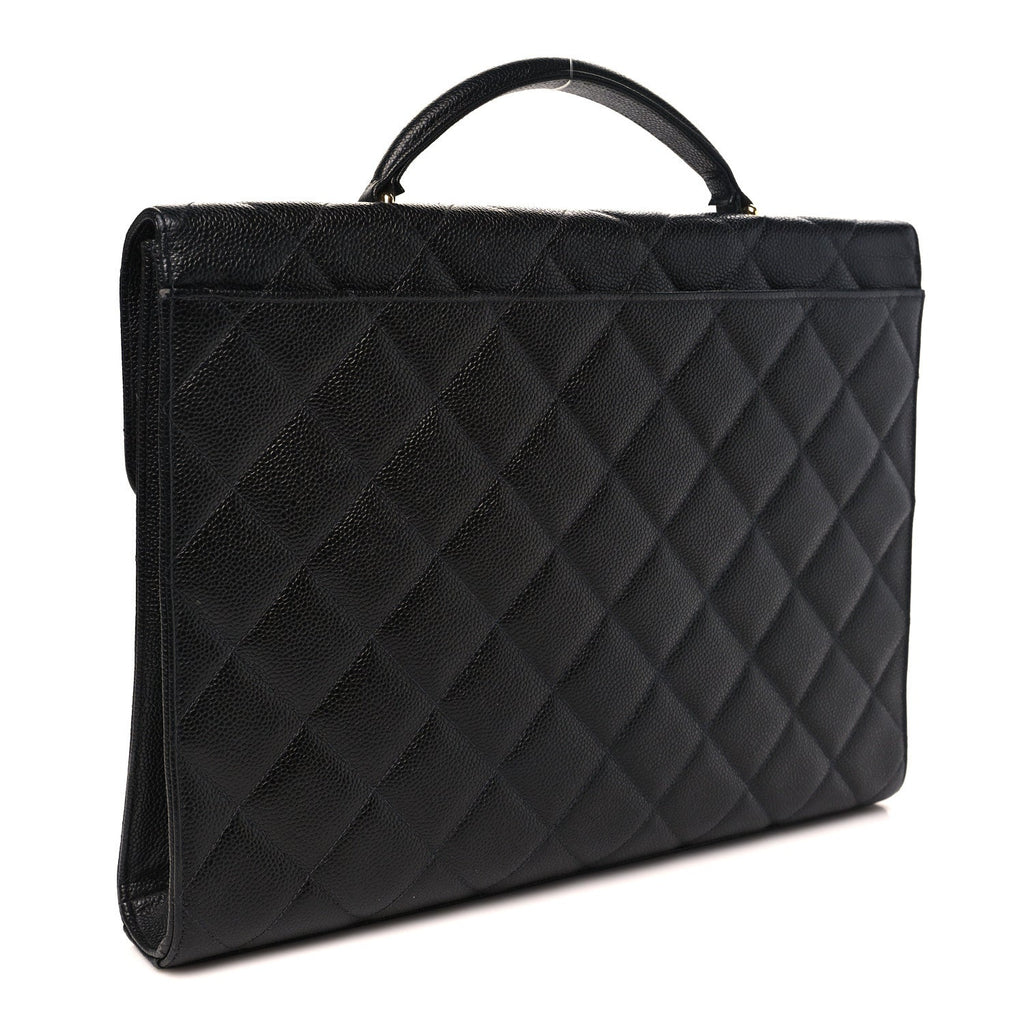 Caviar Quilted Briefcase Laptop Bag Black