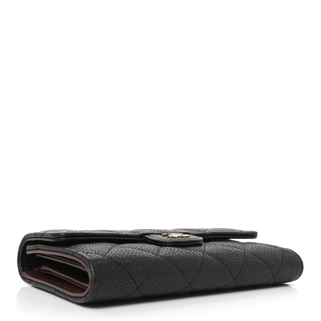 Caviar Quilted Medium Flap Wallet Black
