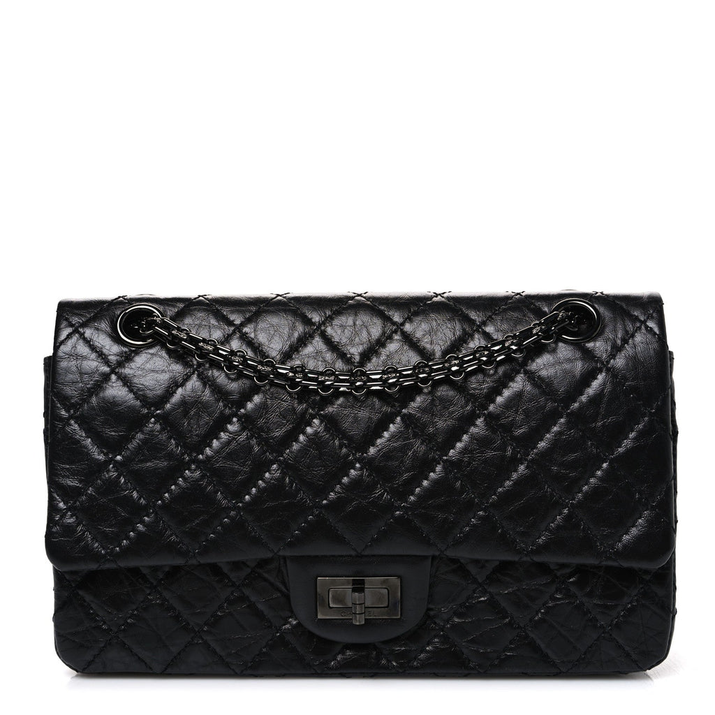 Aged Calfskin Quilted 2.55 Reissue 225 Flap  So Black