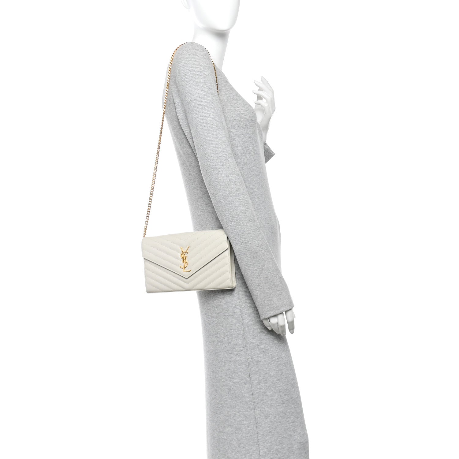 Grain De Poudre Matelasse Chevron Monogram Chain Wallet Crema Soft