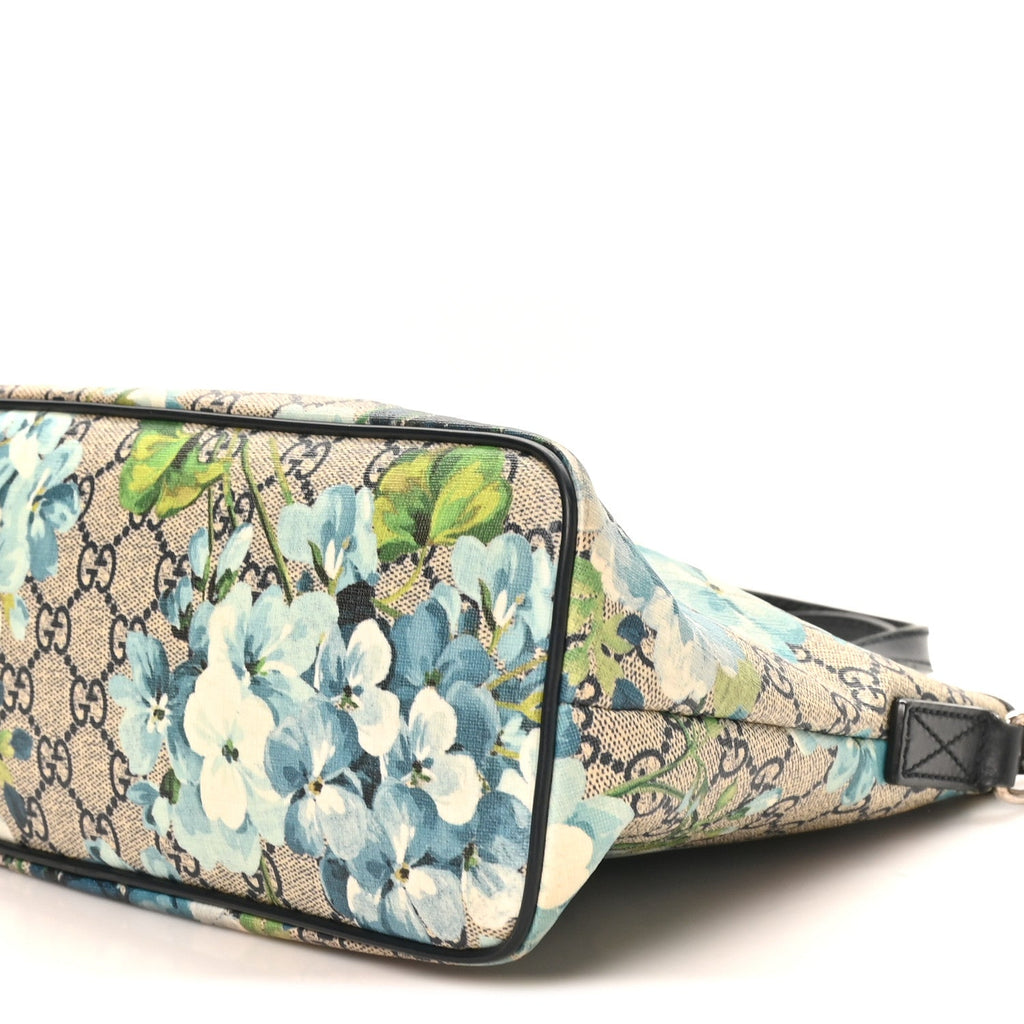 GG Supreme Monogram Blooms Small Zippered Tote Blue