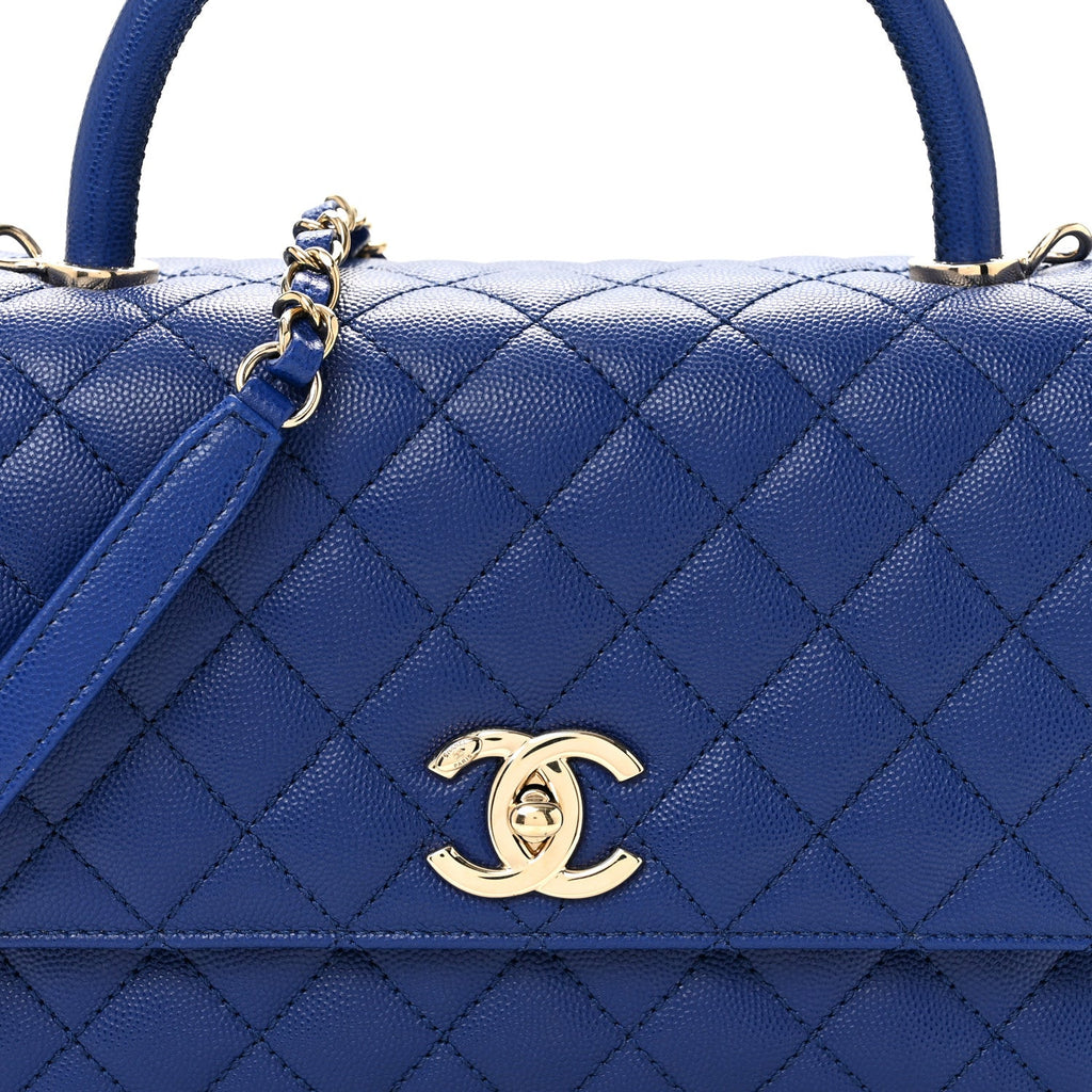 Caviar Quilted Small Coco Handle Flap Blue