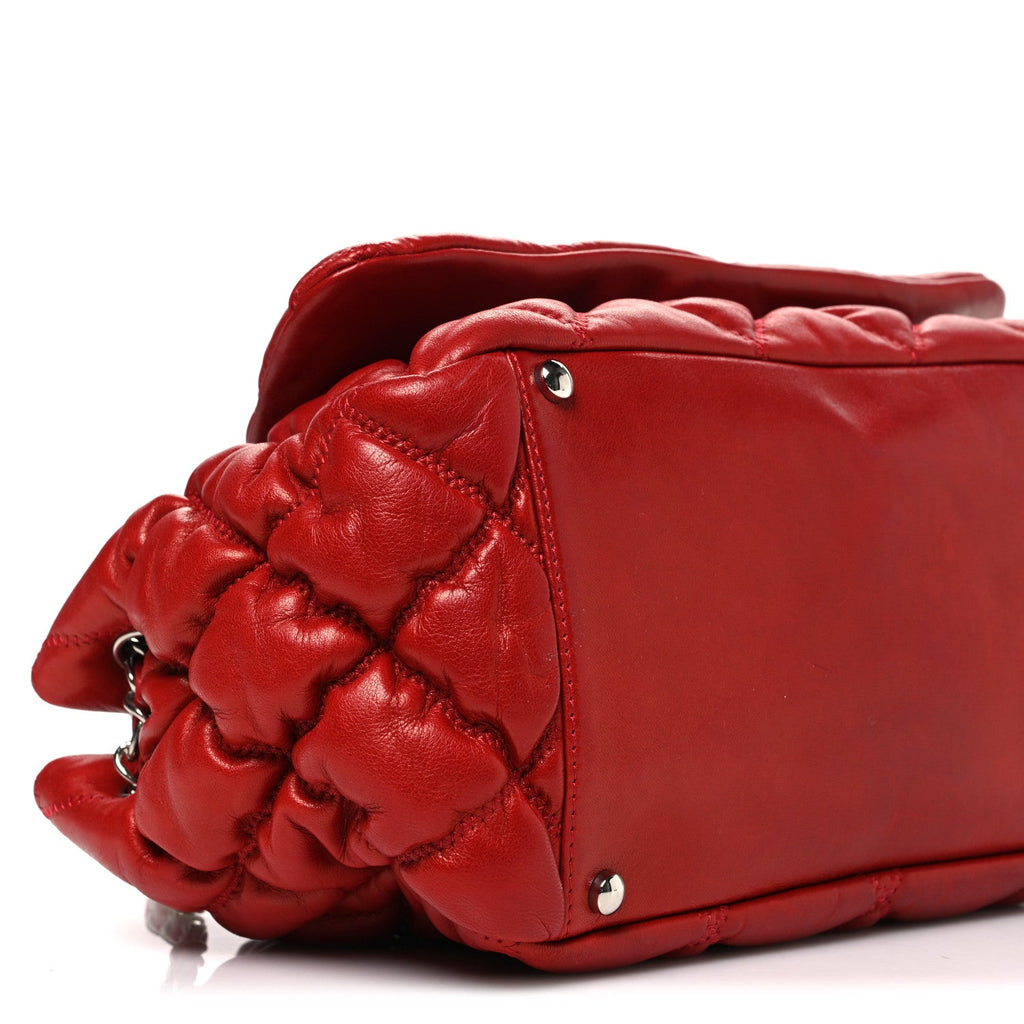 Calfskin Bubble Quilt Accordion Flap Red