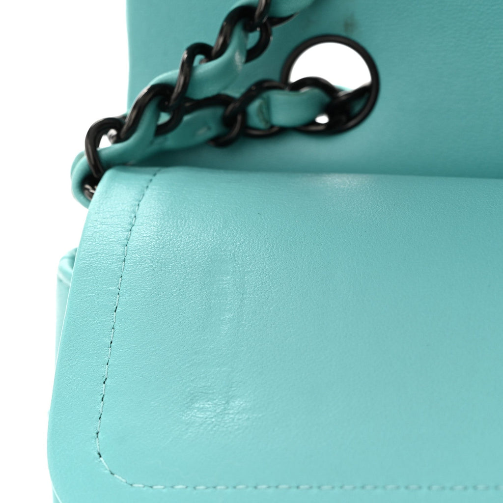 Lambskin Quilted Medium Double Flap Light Blue