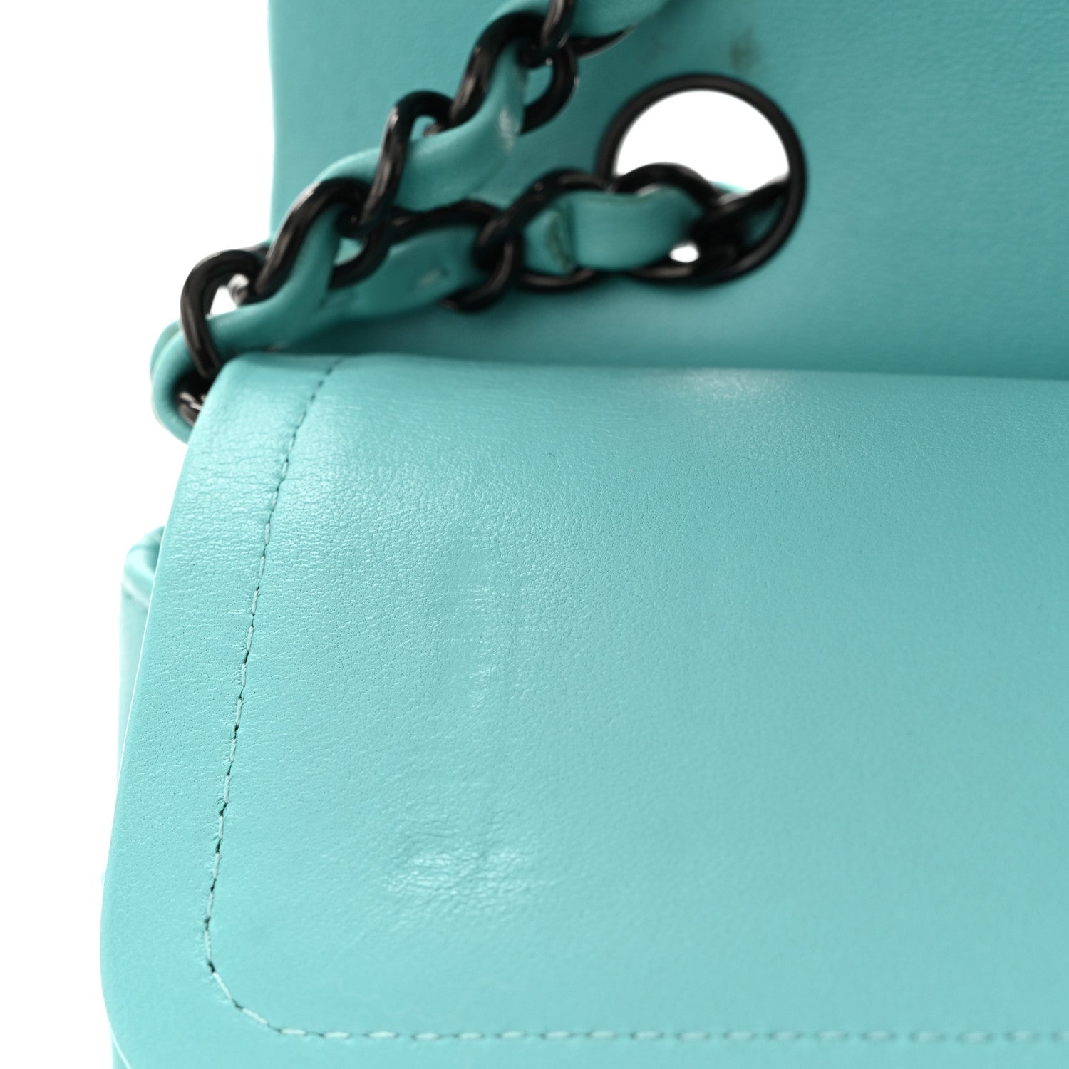 Lambskin Quilted Medium Double Flap Light Blue