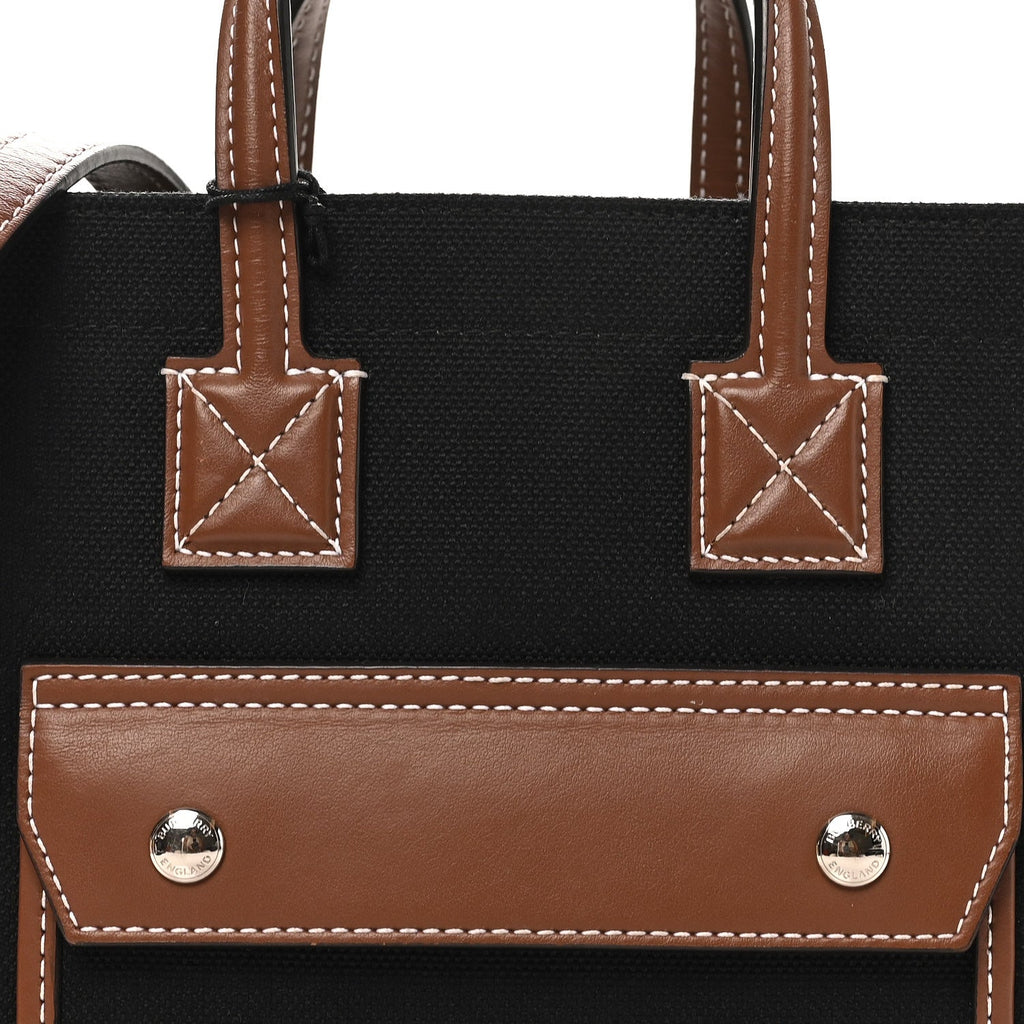 Canvas Smooth Calfskin Mini Two Tone Freya Tote Black Tan