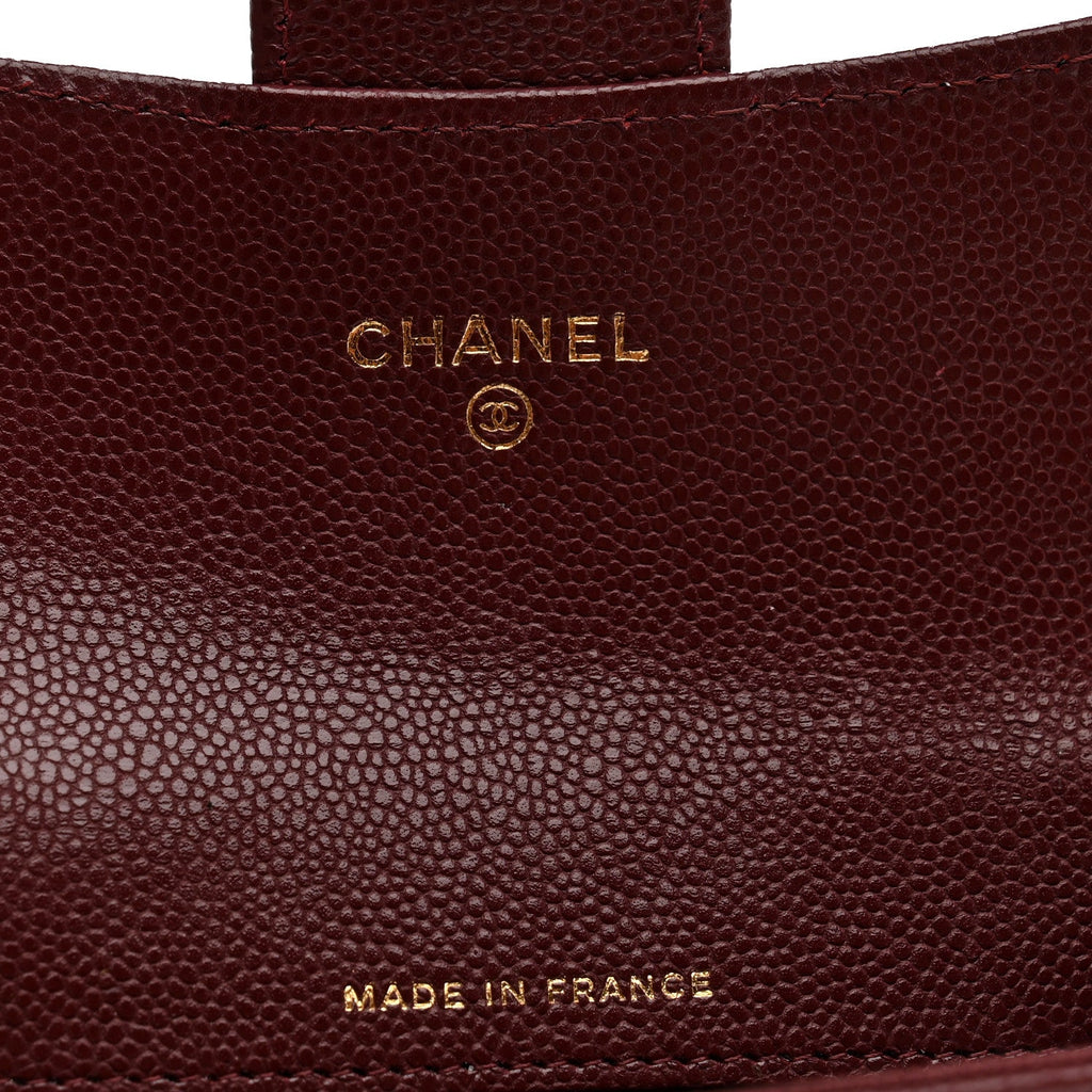 Caviar Quilted Flap Card Holder Wallet Burgundy