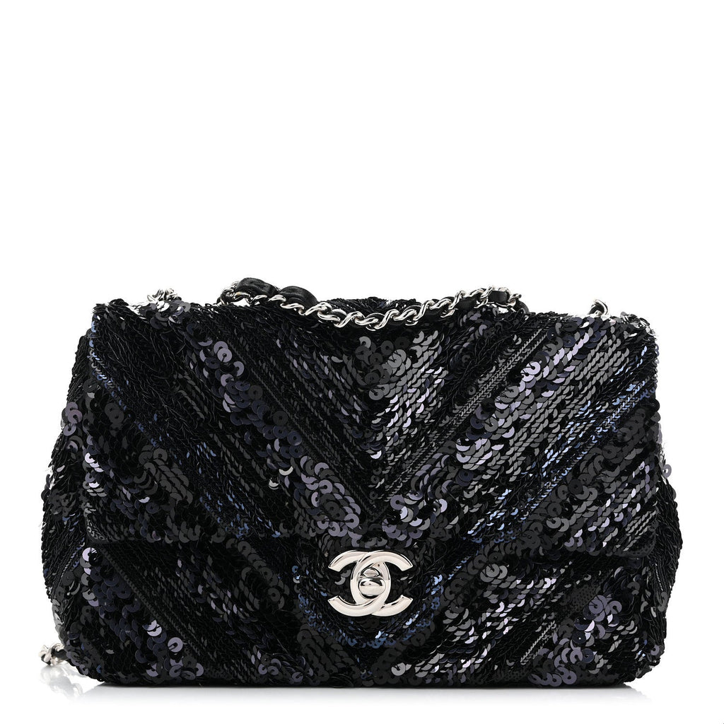 Sequins Chevron Mini Rectangular Flap Black Blue