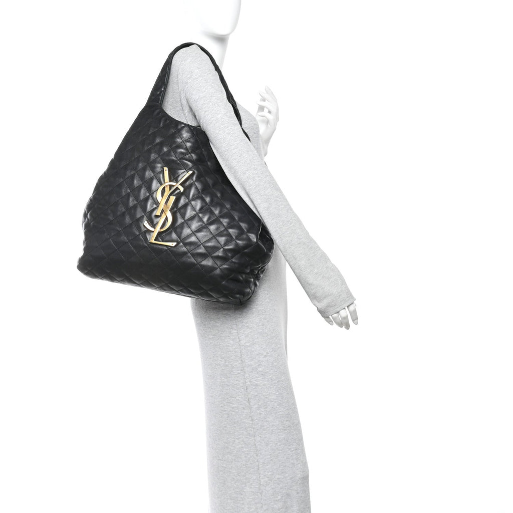 Lambskin Quilted Maxi Icare Shopping Tote Black