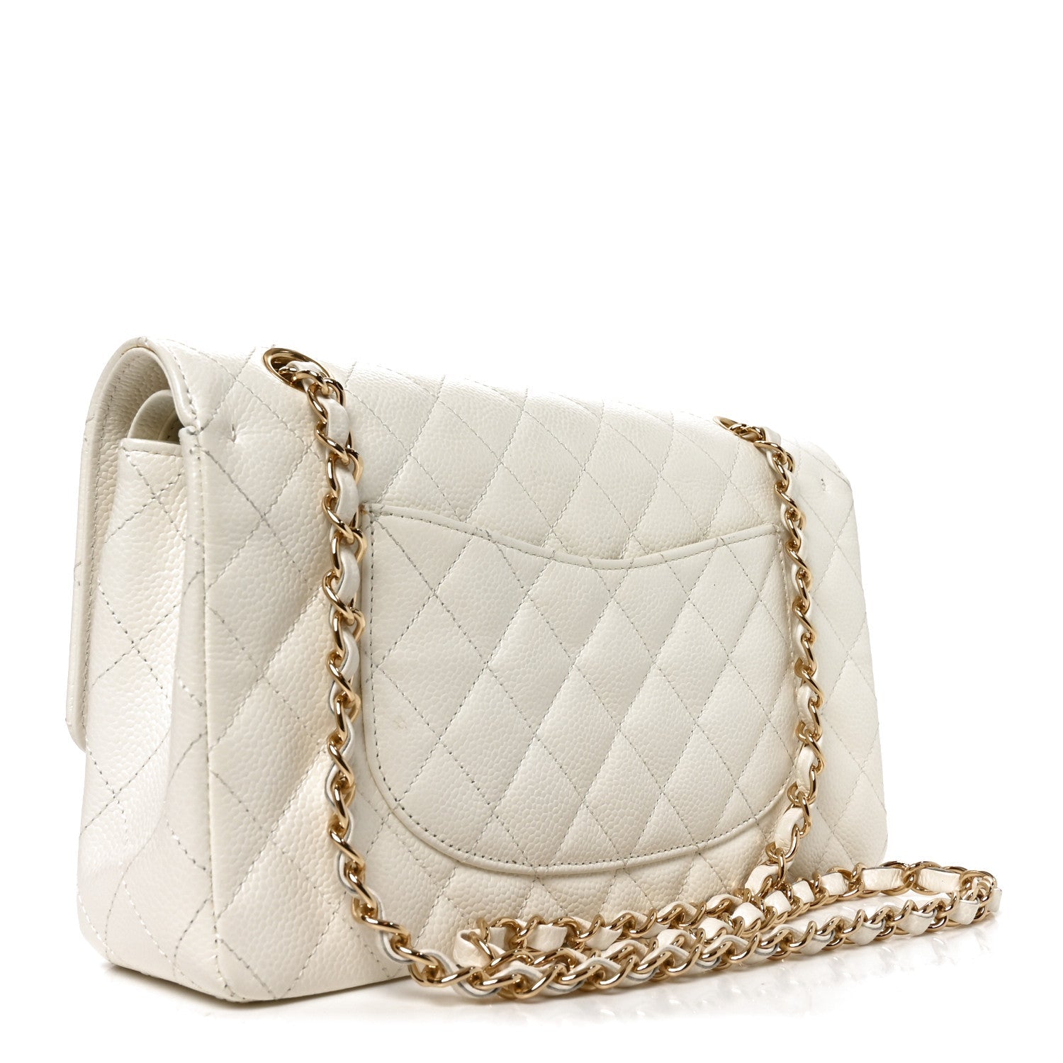 Caviar Quilted Medium Double Flap White