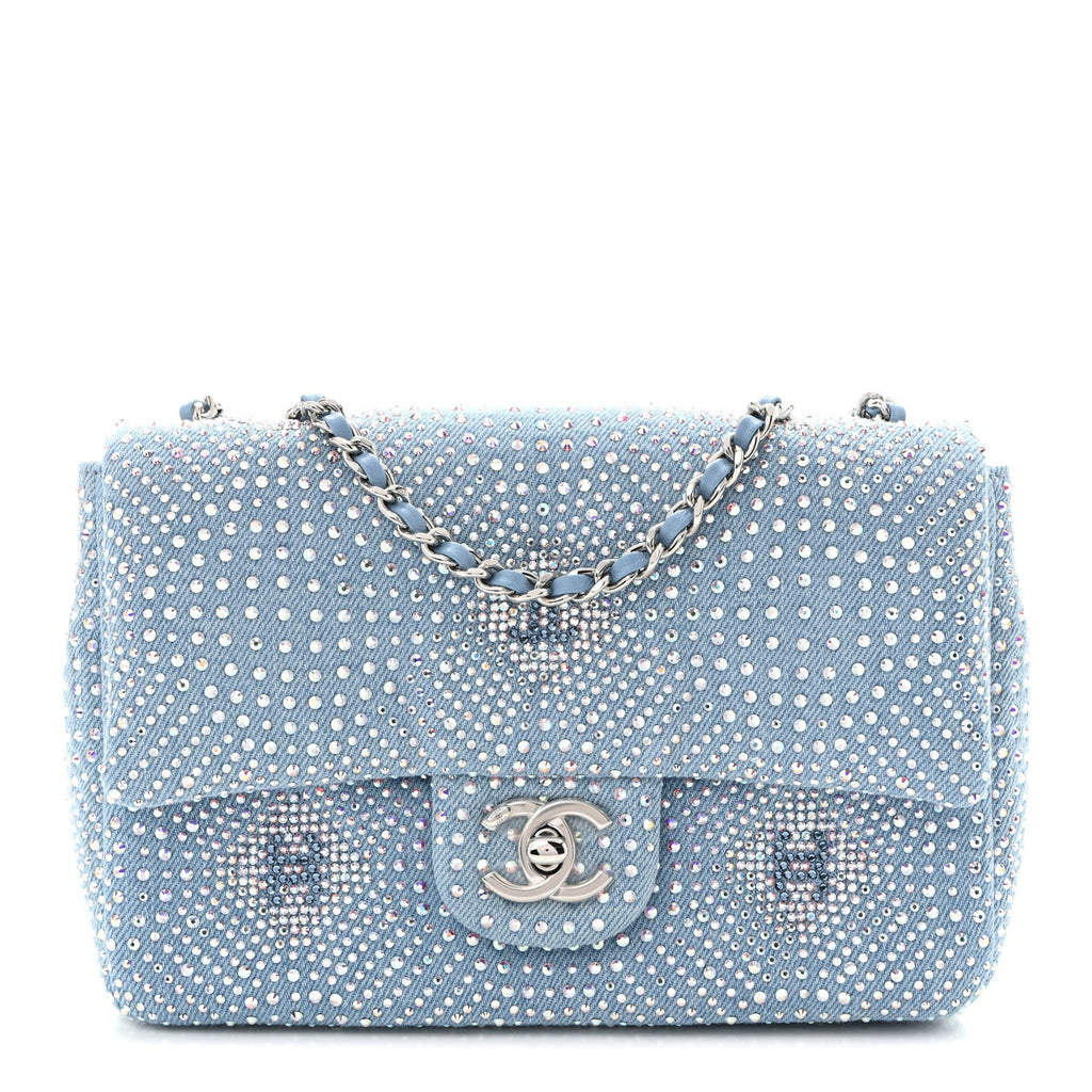 Denim Strass Evening Flap Bag Blue