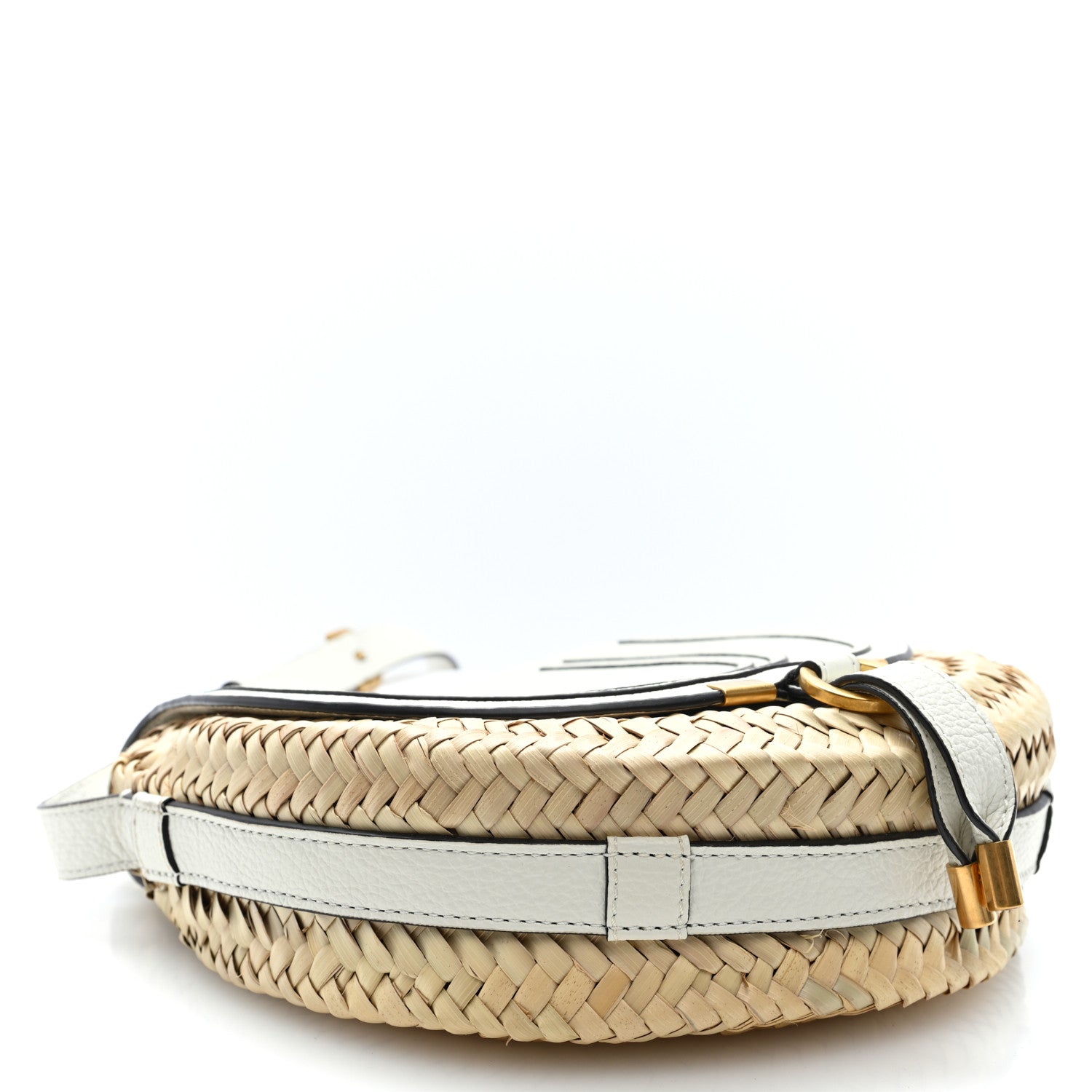 Raffia Calfskin Marcie Basket Small Marcie Round Crossbody Bag White