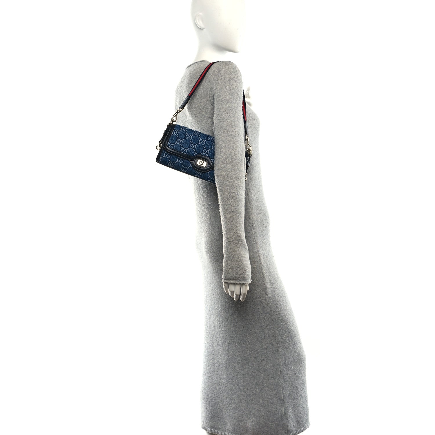 GG Monogram Denim Small Luce Shoulder Bag Blue