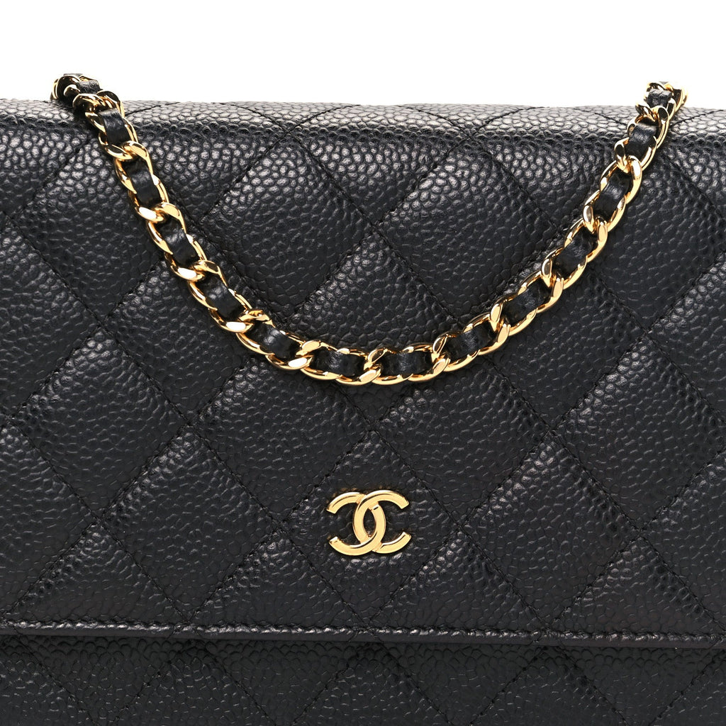 Caviar Quilted Wallet on Chain WOC Black