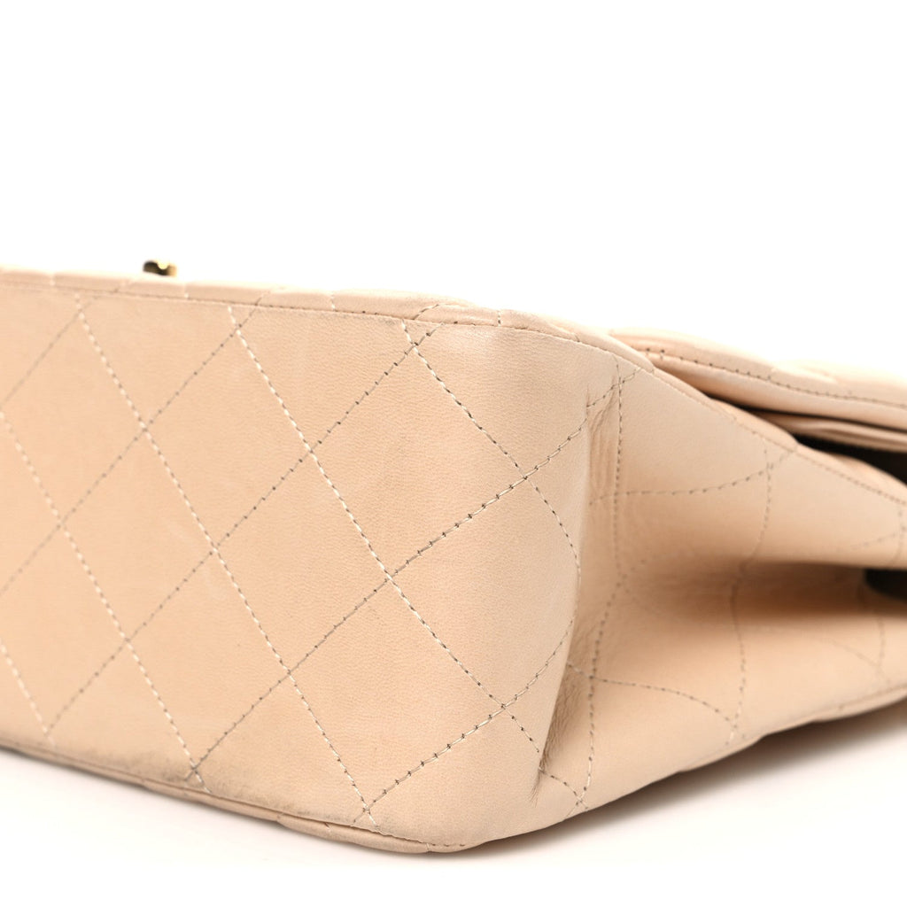 Lambskin Quilted Jumbo Double Flap Beige