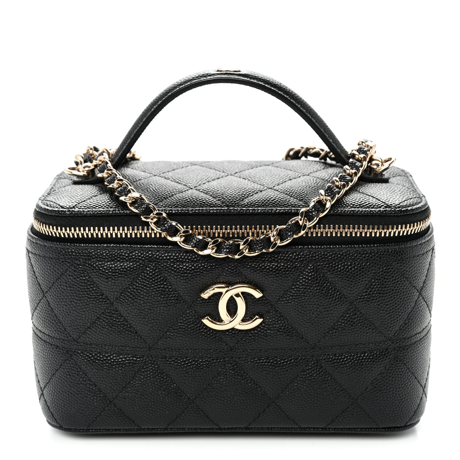 Caviar Quilted Trendy Handle Mini Vanity Black