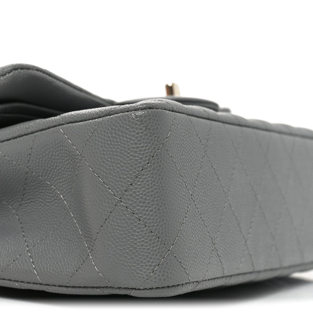 Caviar Quilted Small Double Flap Grey