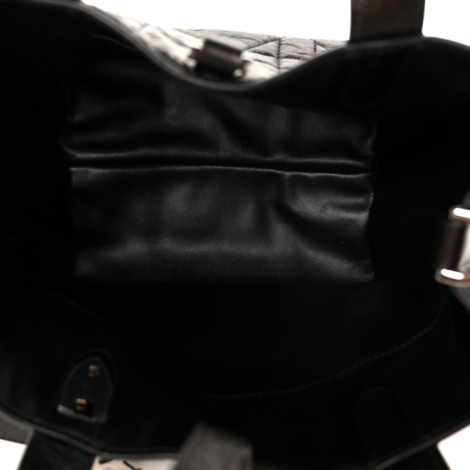 Crinkled Calfskin Macrocannage Small Toujours Vertical Tote Black