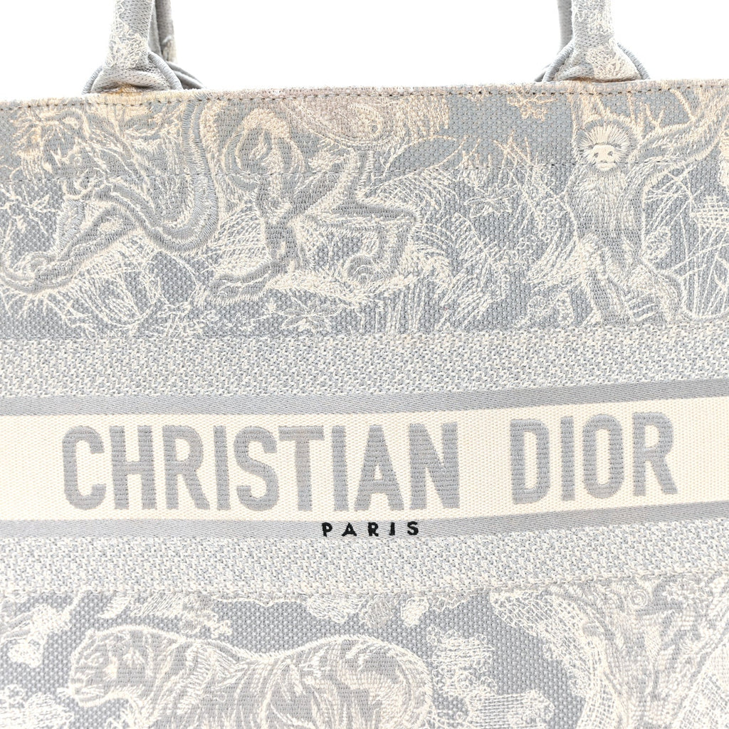 Canvas Embroidered Medium Dioriviera Toile De Jouy Reverse Book Tote Gray