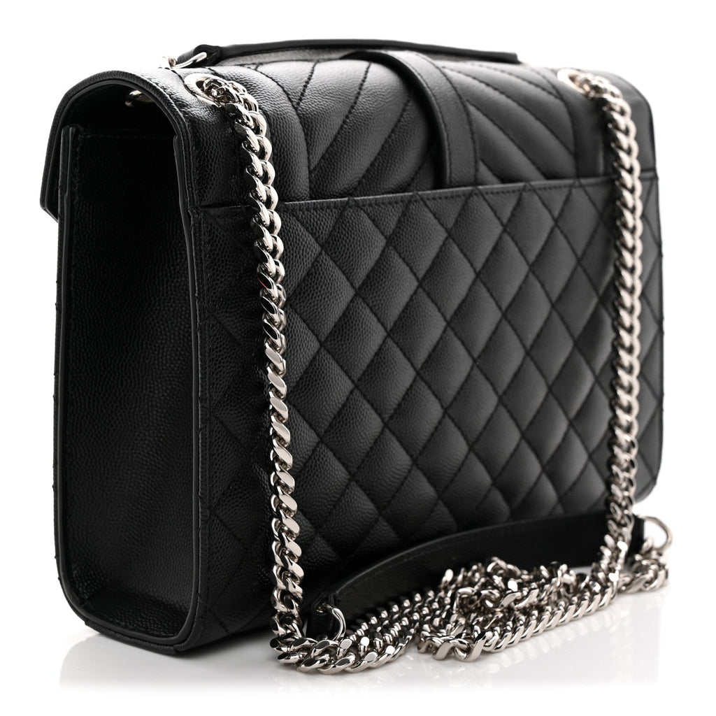 Grain De Poudre Textured Mixed Matelasse Triquilt Medium Monogram Satchel Black