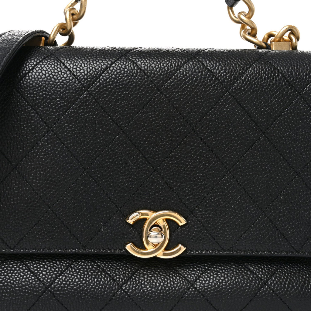 Caviar Diamond Stitched Small Top Handle Flap Black