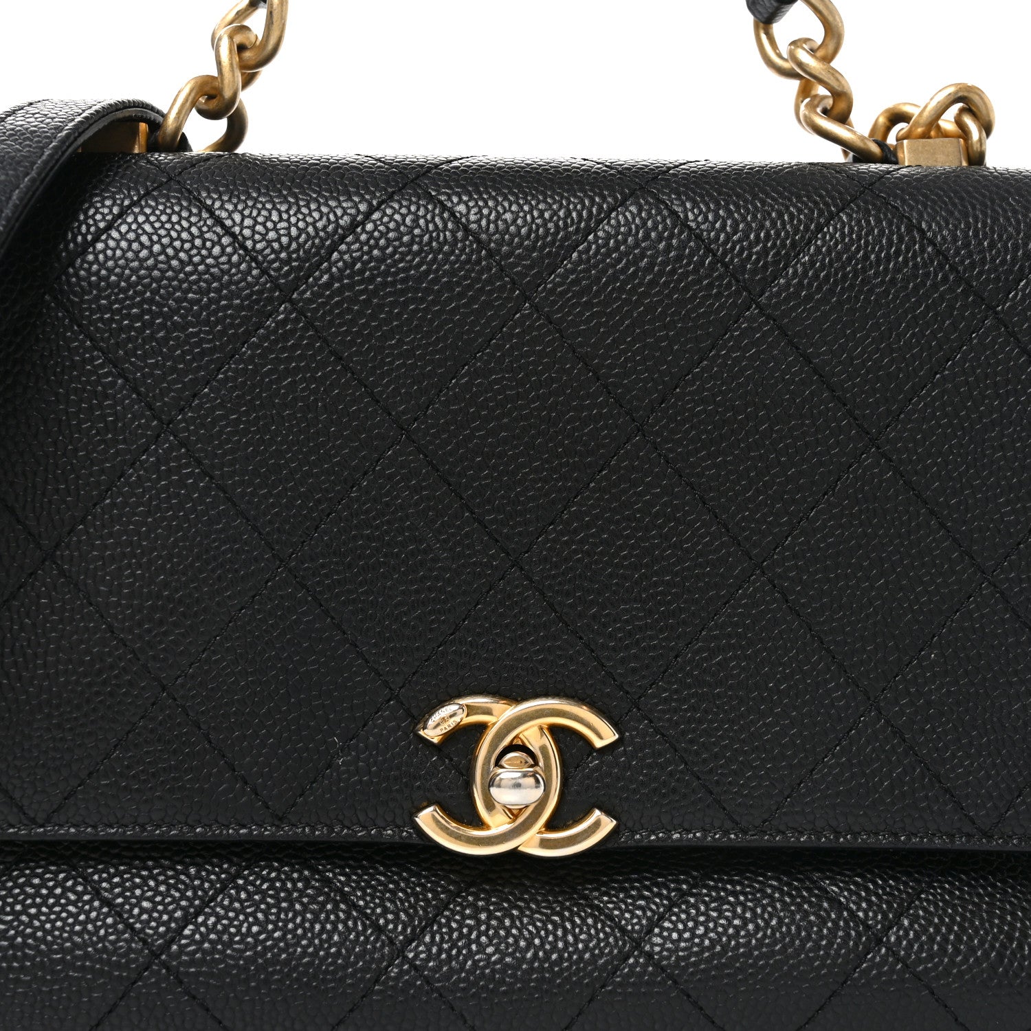 Caviar Diamond Stitched Small Top Handle Flap Black