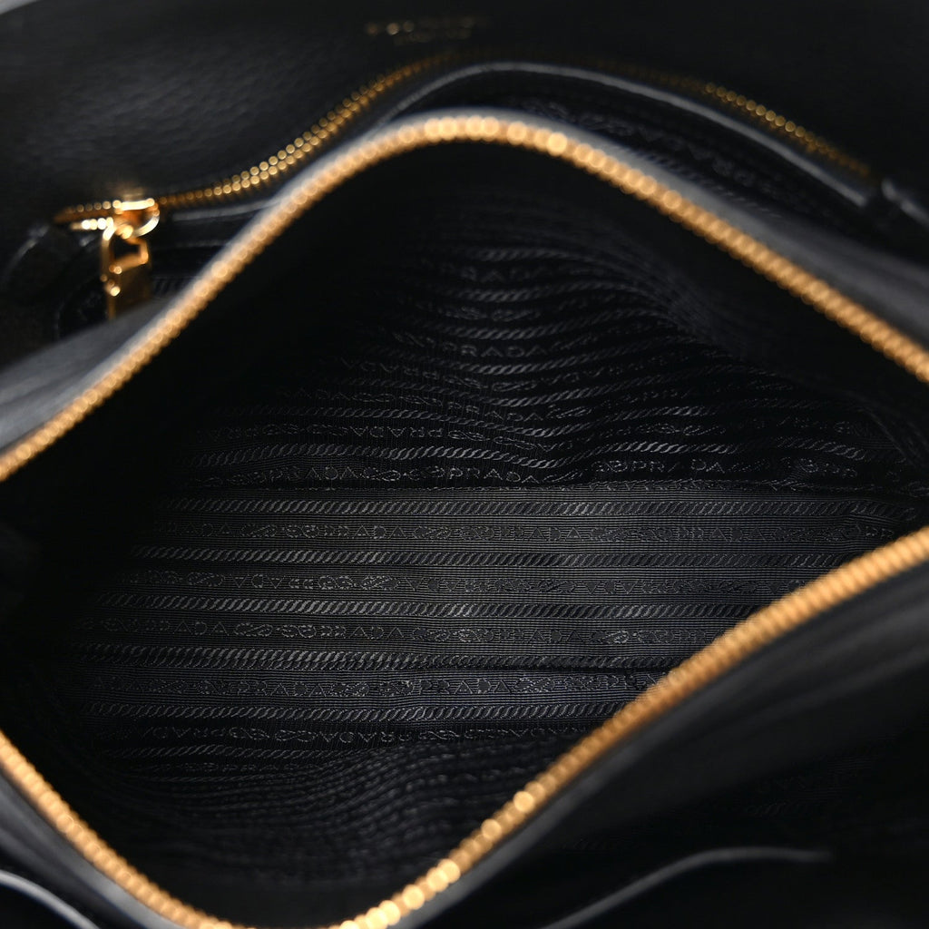 Vitello Daino Soft Zippered Top Handle Bag Black
